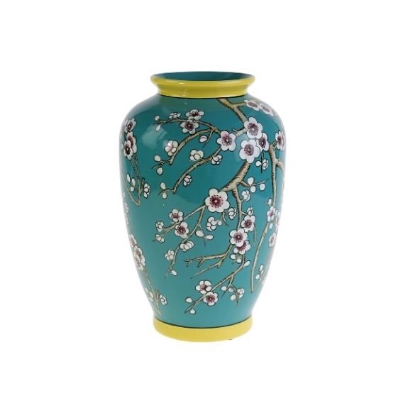 Blue vase with almond blossoms