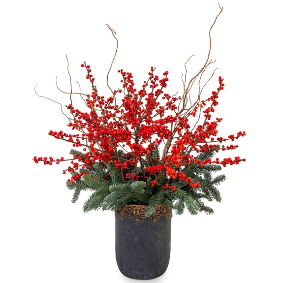 Festive vase with ilex and fir