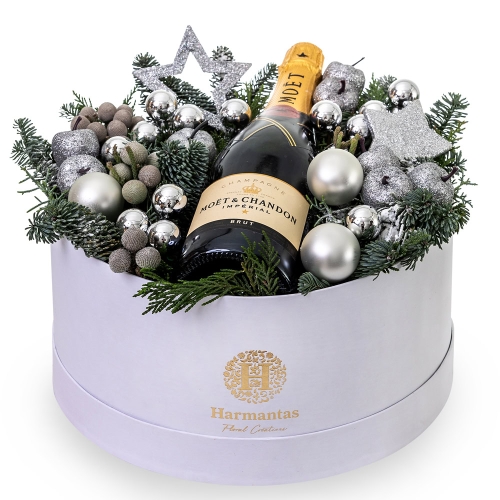 Christmas white box with champaign