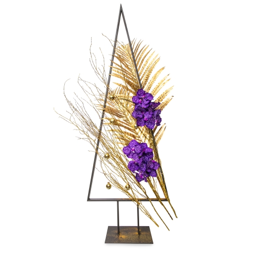 Minimal 2D Christmas tree with orchids vanda and gold foliage 