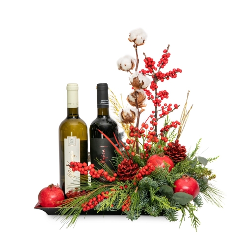 Christmas arrangement with two wines