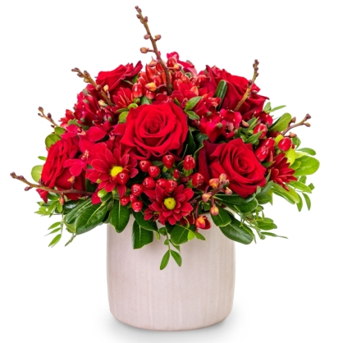 Flower arrangement in red colors