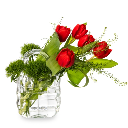 Venetta glass bag with red tulips