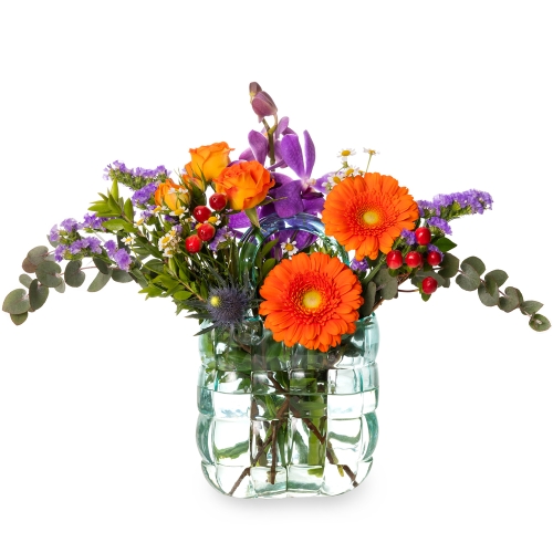 Veneta glassbag with orange and purple flowers