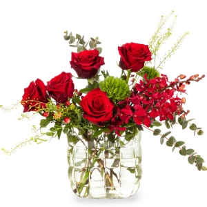 Venetta glass bag with red roses