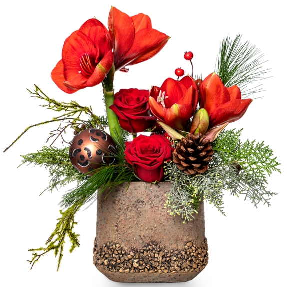 Christmas flower arrangement with amaryllis